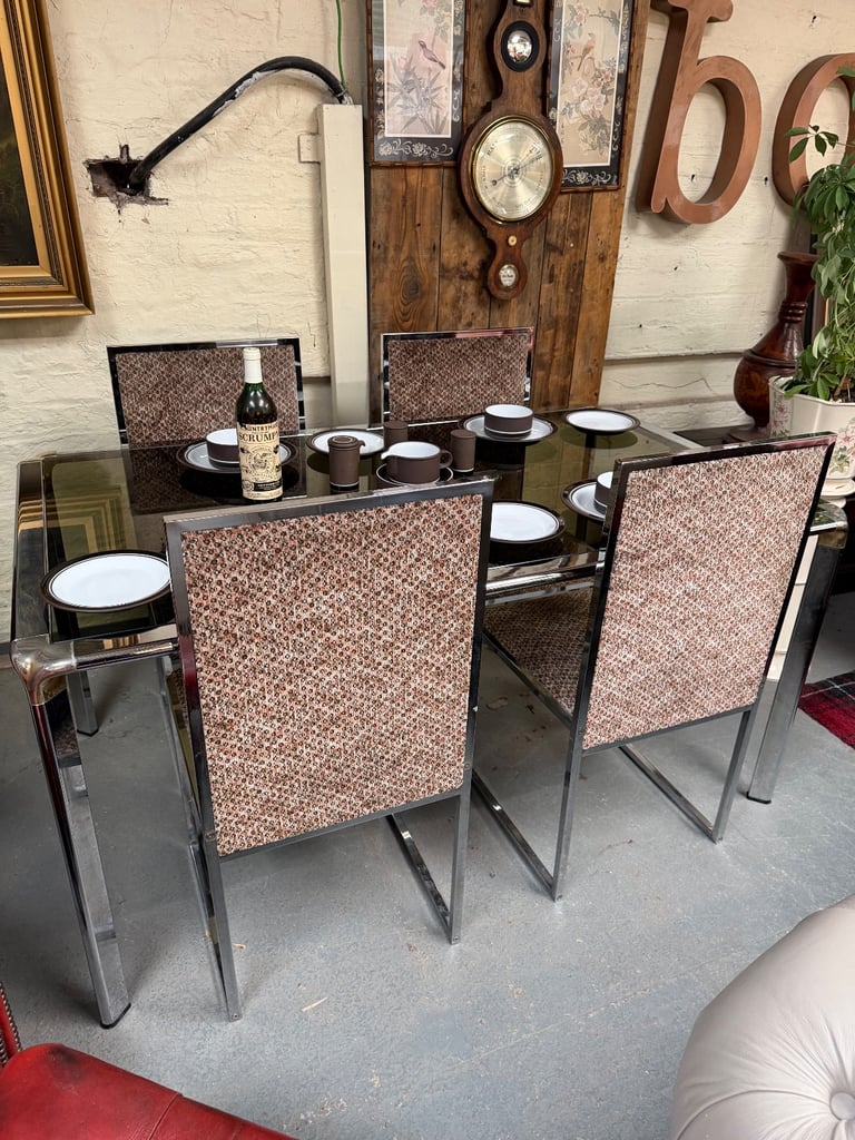 Mid-Century Italian F.lli Orsenigo Chrome & Smoked Glass Dining Suite