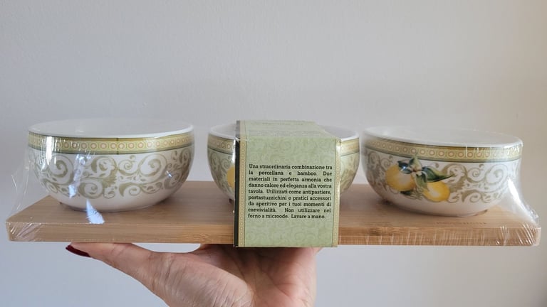 Appetiser set, porcelain and bamboo: for sale