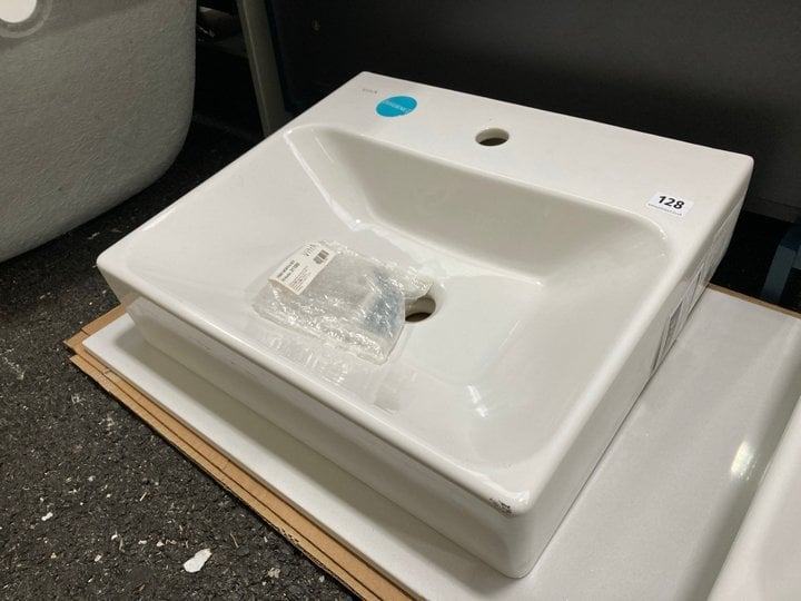 1200 X 470MM WHITE RESIN COUNTERTOP WITH 2 X 1TH VITRA CERAMIC COUNTER TOP BASINS - RRP £595