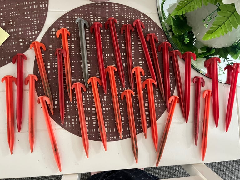 Camping Tent pegs red x27, or heavy duty bundles /mallet garden toys