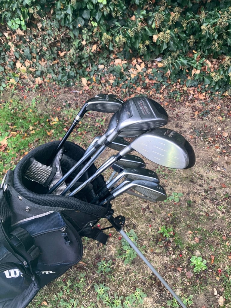 Men’s Golf Clubs Taylormade Steel Woods Mizuno Irons Trilogy Putter Stand Bag 