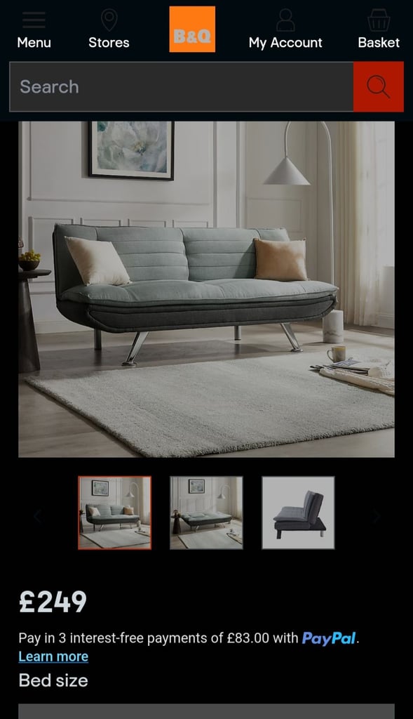 Grey B&Q clic-clac 3seater sofabed