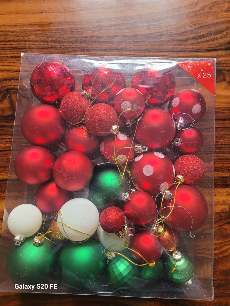 image for Kingfisher 25x Christmas Ornaments Set | Red, Green & White Baubles Decor