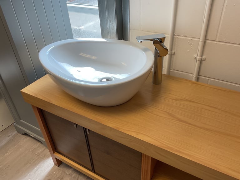 Designer solid wood and veneer freestanding 1200 vanity, basin, mixer & waste