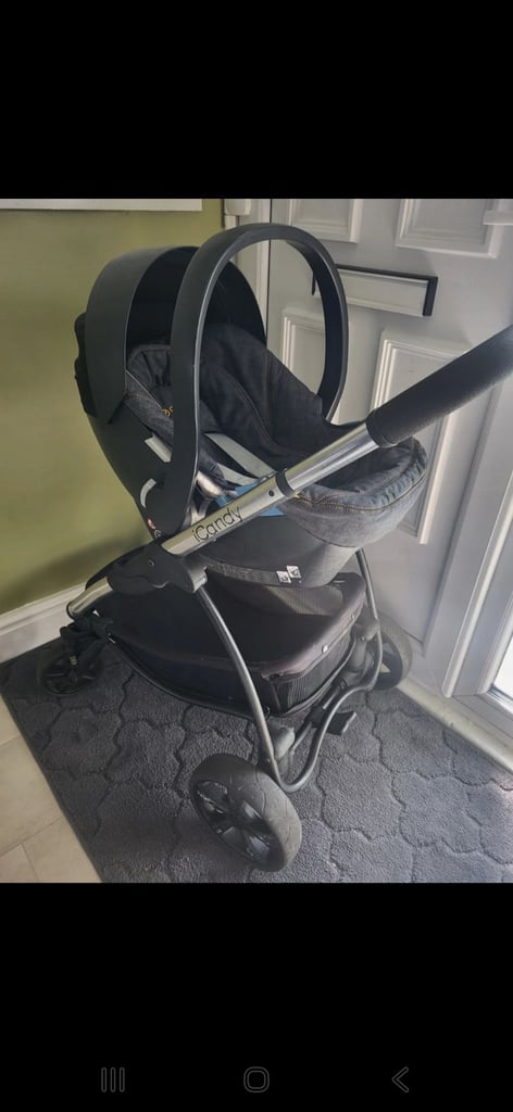 ICandy peach pram, pushchair, with baby carrier car seat, cosy toes, bundle. 