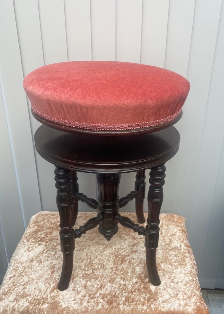 Antique Circular Adjustable Revolving Piano Stool