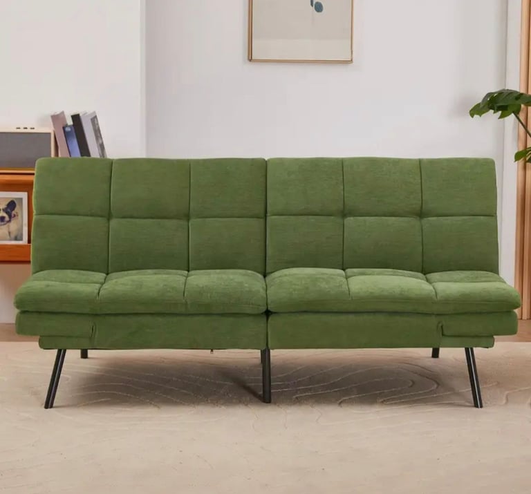 image for New 3 Seater Click Clack Green Sofa Bed Futon Fabric Couch Sale