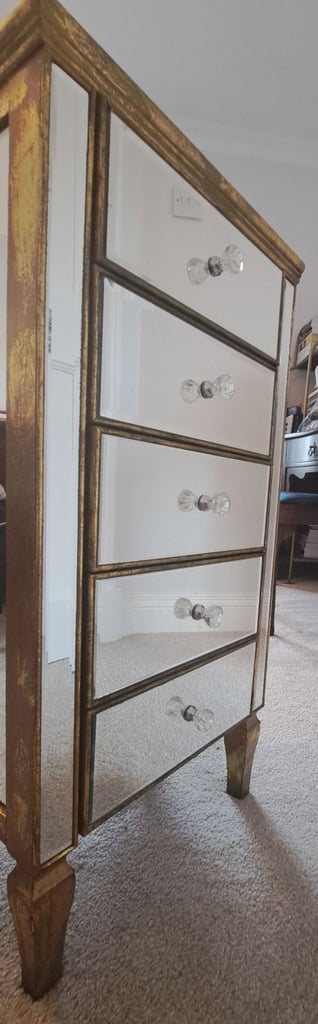 5 Drawer Mirror & Brushed Gold occassional/sofa/bedside table