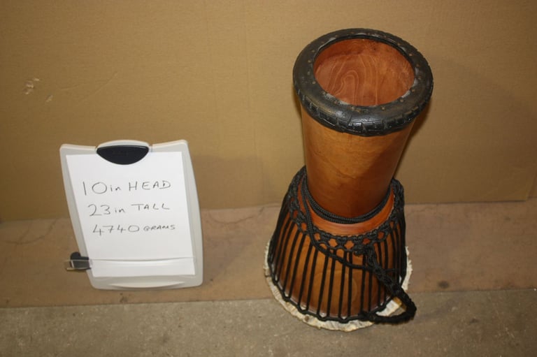 African Wooden Djembe Drum 10.1/2in Head x 23in High ~ Weight 4740 grams ~ £75 ono