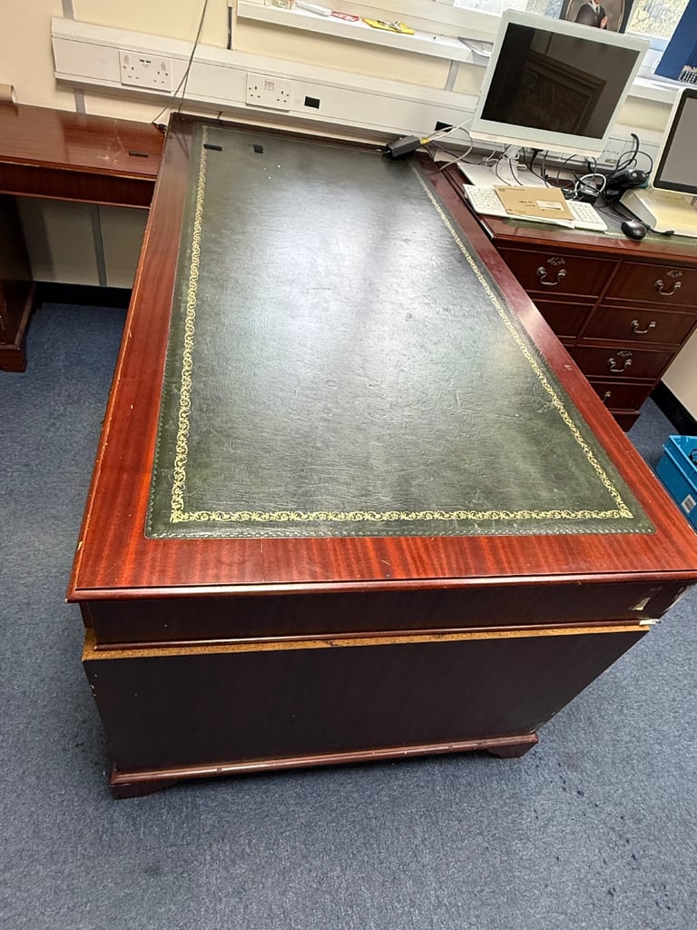 image for Chesterfield type green leather worktop desk
