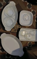 Porcelain plates and glass bowls kitchen ware 