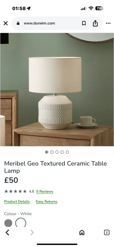 image for £15 each worth £50 each sold as pair for £30 Textured Ceramic Table Lamp Like new