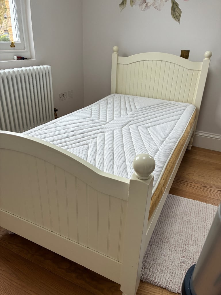 Single White Bed Frame with Mattress