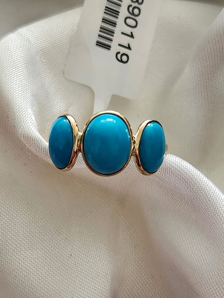 image for BRAND NEW 14ct Gold Size M Grade AAA Sleeping Beauty Turquoise Trilogy Ring  New 