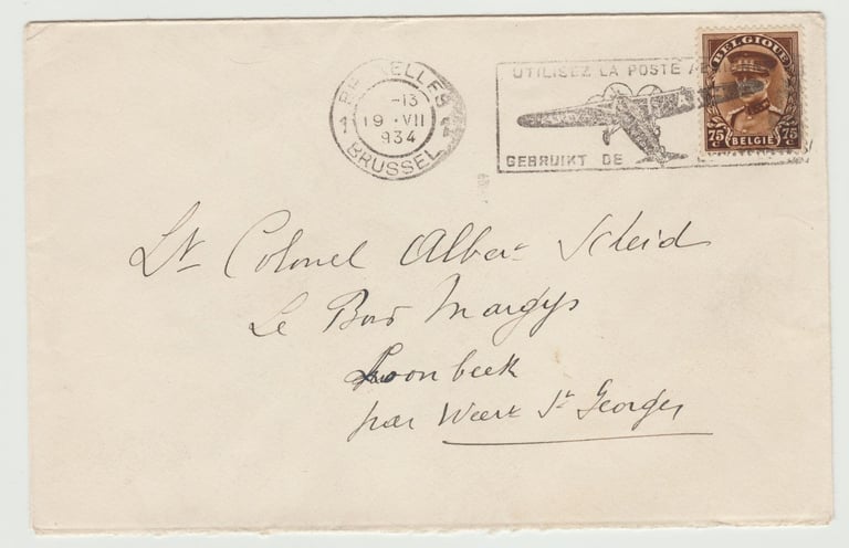 Belgium 1934 Use Air Mail slogan on cover tied 1932 King Albert I  75C