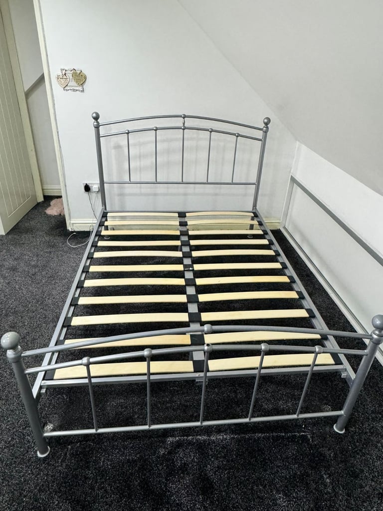 Double bed metal frame with mattress