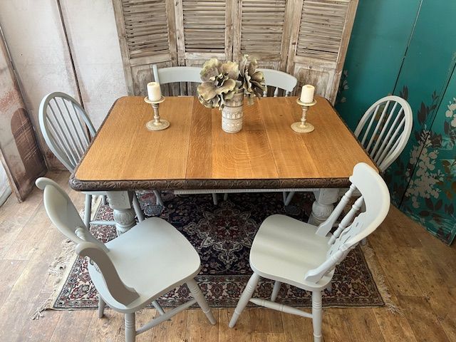 Gorgeous Victorian oak dining table with 6 chairs – local delivery