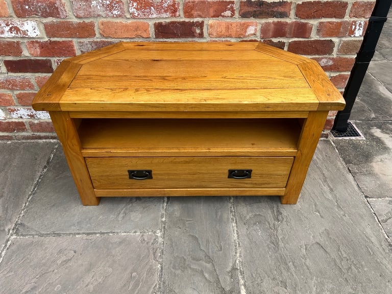 Rustic Solid Oak Corner TV Stand - Good Condition 