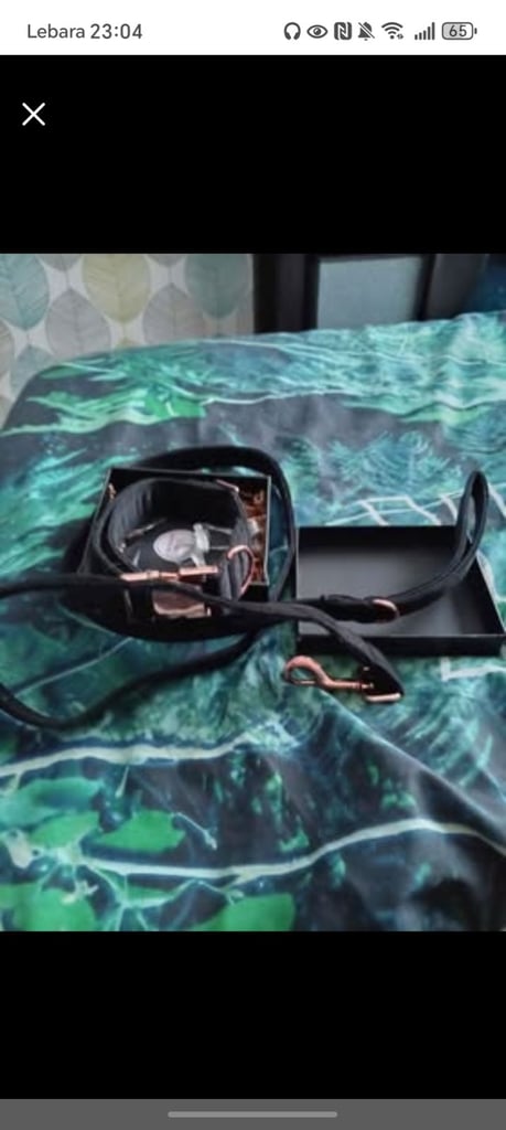 Matching medium dog collar with lead metal rose gold & black boucle designer collar