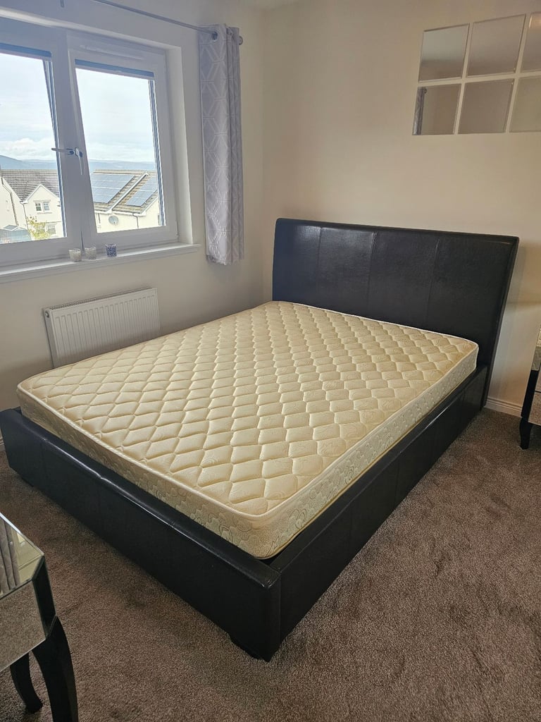 King Faux Leather Bed with King Mattress