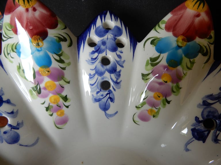 Antique openwork hand painted ceramic fruit bowl
