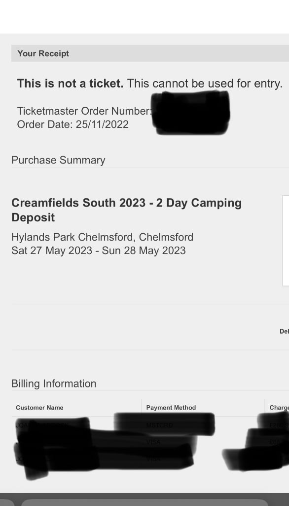 2 x creamfields south 2 day camping tickets