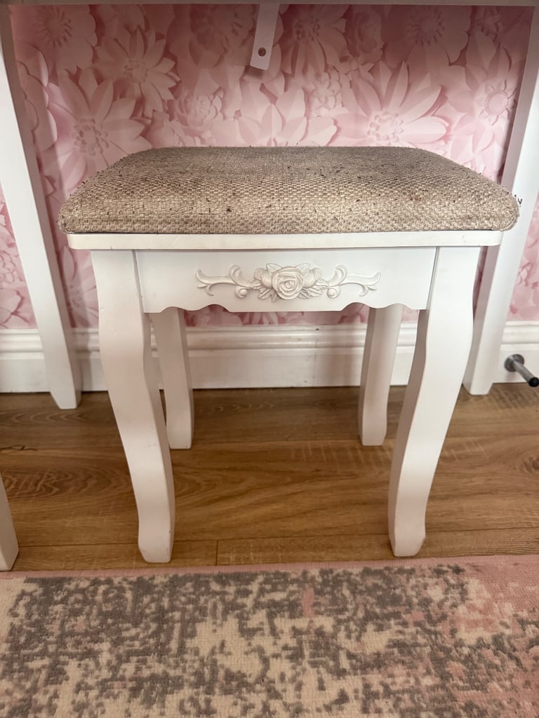 White vanity dressing table with Large Frameless Mirror