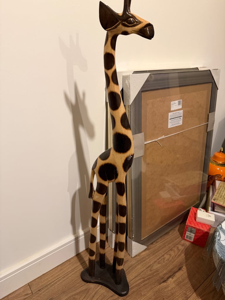 Wooden Carved Giraffe Tall Ornament