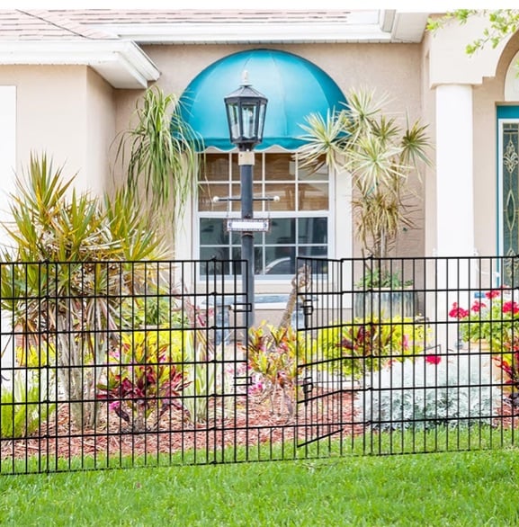 Heavy duty black metal fence with gates 