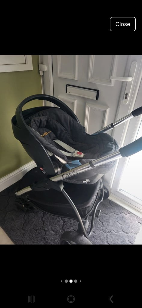 ICandy peach pram, pushchair, with baby carrier car seat, cosy toes, bundle. 