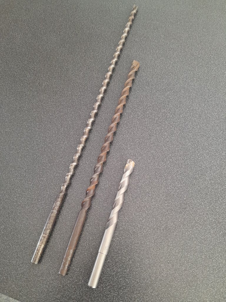 2 x 12mm and 1 x 10mm LONG Straight Shank Masonry Drill Bits 