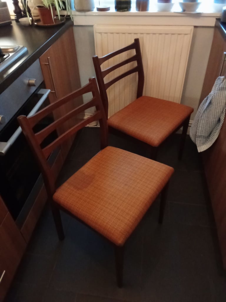 image for Mid-century dining chairs. teak wood. two for £20