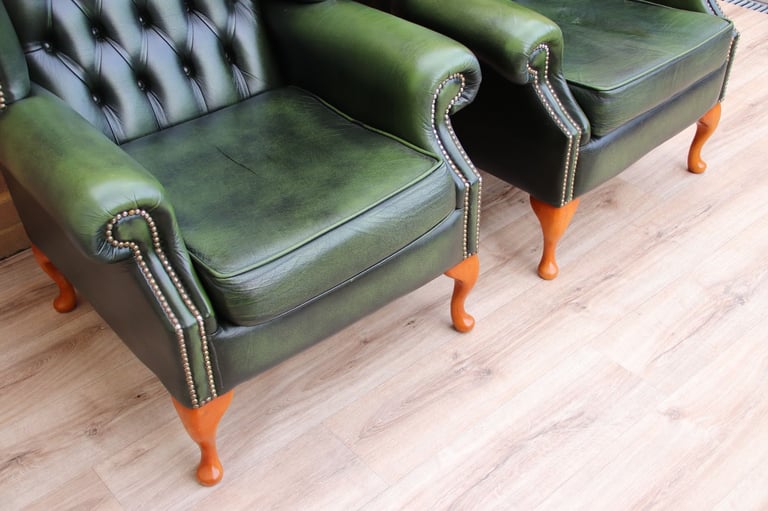 Saxon Chesterfield Armchairs + Footstool (UK Delivery)