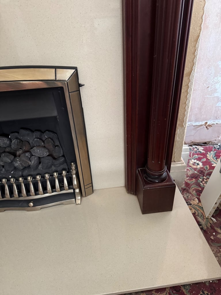 Wood fire surround marble heart and gas fire 