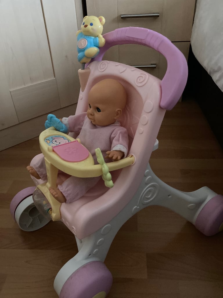 Fisher price dolls pink toy stroller pram With doll