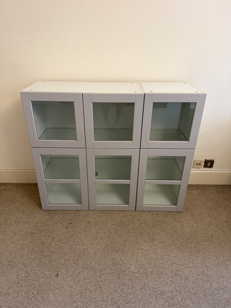 FREE DELIVERY TWO IKEA BESTA WHITE & GREY GLASS CABINETS GREAT CONDITION