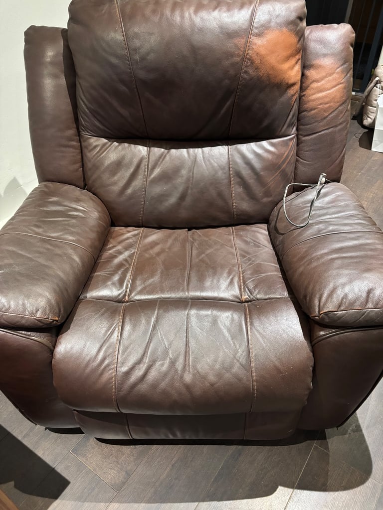 3 piece leather electric recycling sofa with footstool 