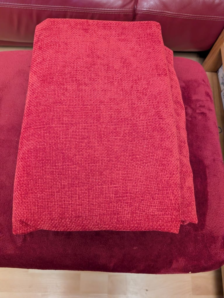 Red chenille pencil pleat lined curtains 64" wide x 54" drop 