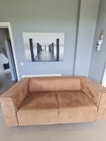 2 x Suede Effect Tan Sofas 