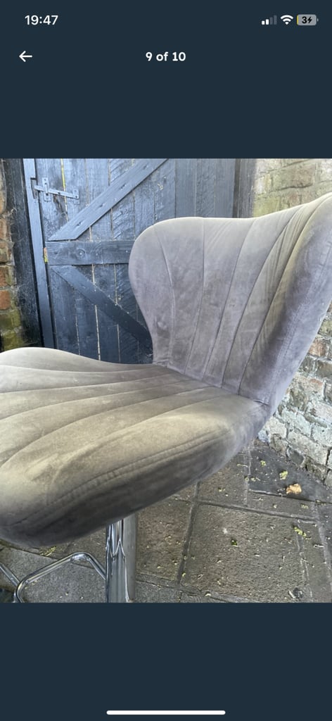 X1 Breakfast Bar Stool chairs Grey Velour Velvet 