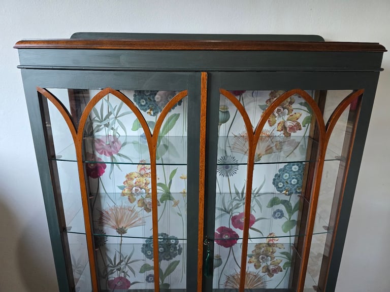 REFURBISHED  XL Antique Drinks Cabinet Cocktail Display Glass Wildflowers - Possible Local Delivery