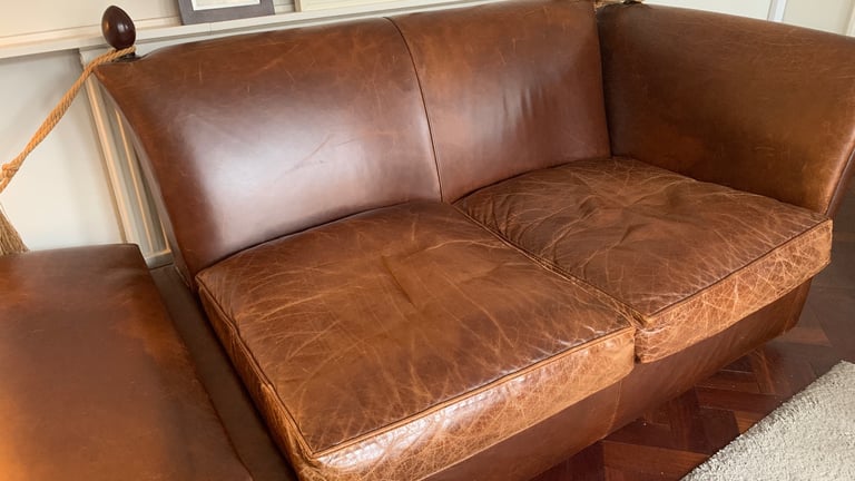Laura Ashley 2 seater brown leather day bed sofa