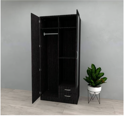 Brand New - Roma 2 Door Wardrobe Mirrored with 2 Drawers - Black Oak