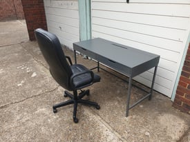 ALEX Desk, grey-turquoise, 132x58 cm good condition and very solid pljus chair
