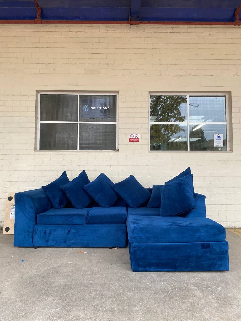 image for Blue velvet L-shaped sofa