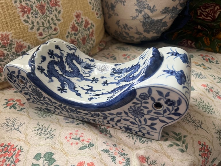 image for Antique blue & white decorative porcelain Chinese Head Rest 