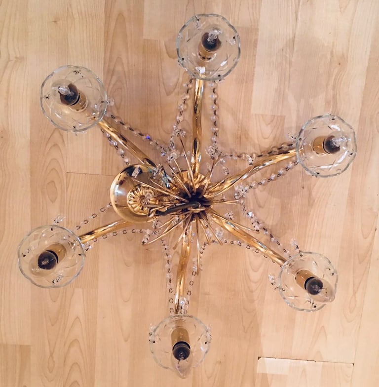 Vintage, 6 Arms Crystal Chandelier⭐️Star Fish Shape🌟Very Stunning💗Rare Piece🎁