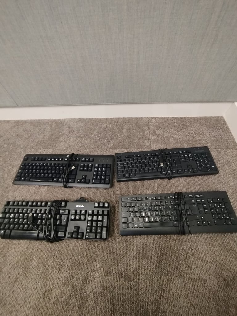 image for Job Lot 4 x DELL, HP, LENOVO & KENSINGTON  Wired USB Keyboards, QWERTY, ENGLISH 