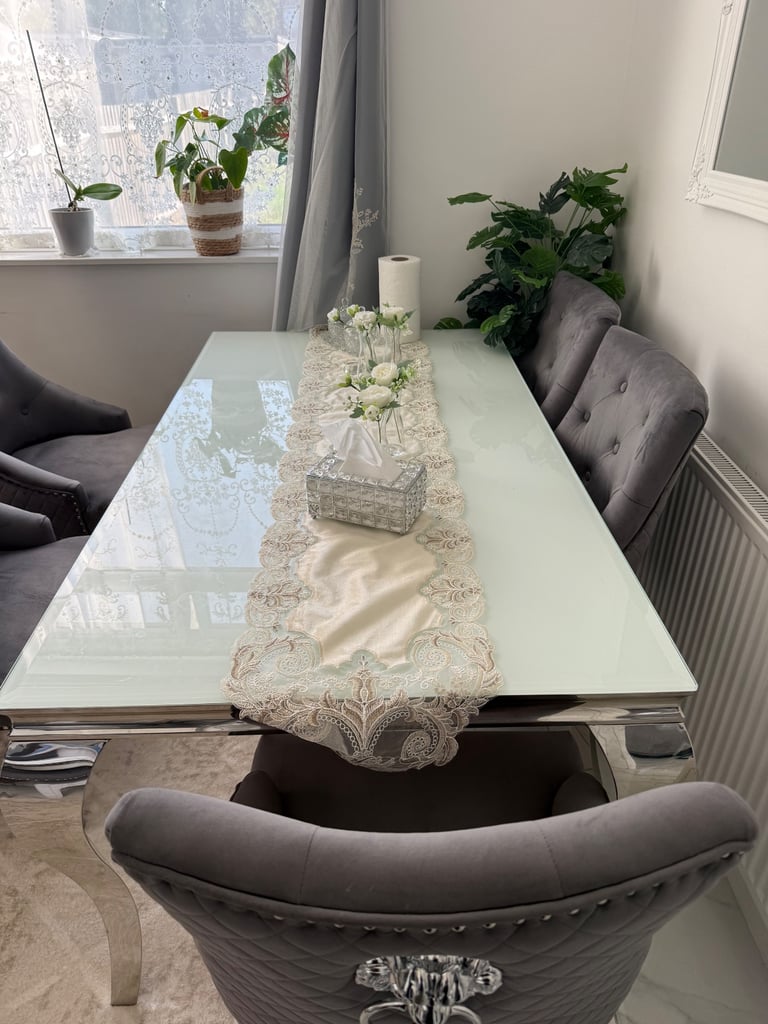 image for Grey Dining table set of 6 chairs 