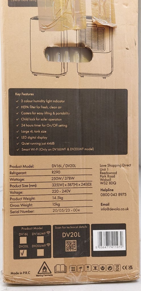 Devola 20L Compressor Dehumidifier With HEPA Filter - DV20L